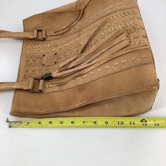 STS Ranch Large Bovine Leather Cowhide Satchel Tote Tassel Brown Double Handle - Picture 6 of 12